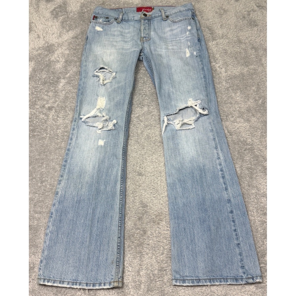 Vintage Hollister Jeans Womens 7 Light Wash Distressed Flare Button Fly Y2K